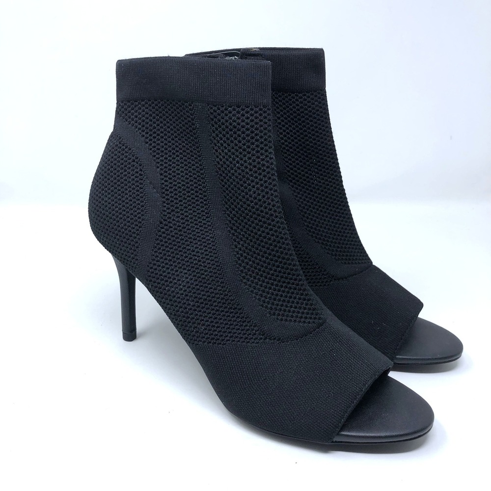 Bleecker & Bond Natalie Peep Toe Bootie Womens 10M Adult Black Knit Stiletto Zip
